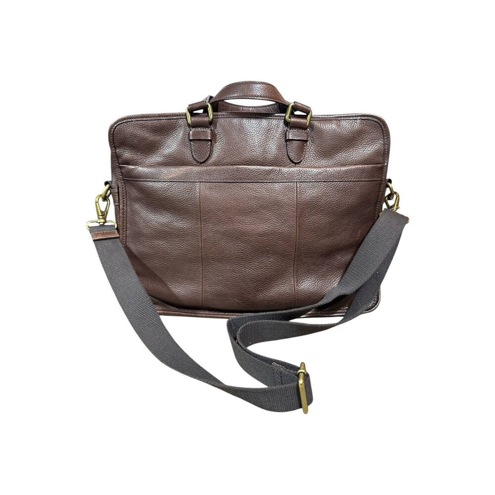 Fossil Warren Dark Brown Pebbled Leather Briefcase Laptop Working Bag Crossbody